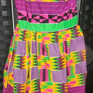 Colorful Strapless Dress with Geometric Pattern